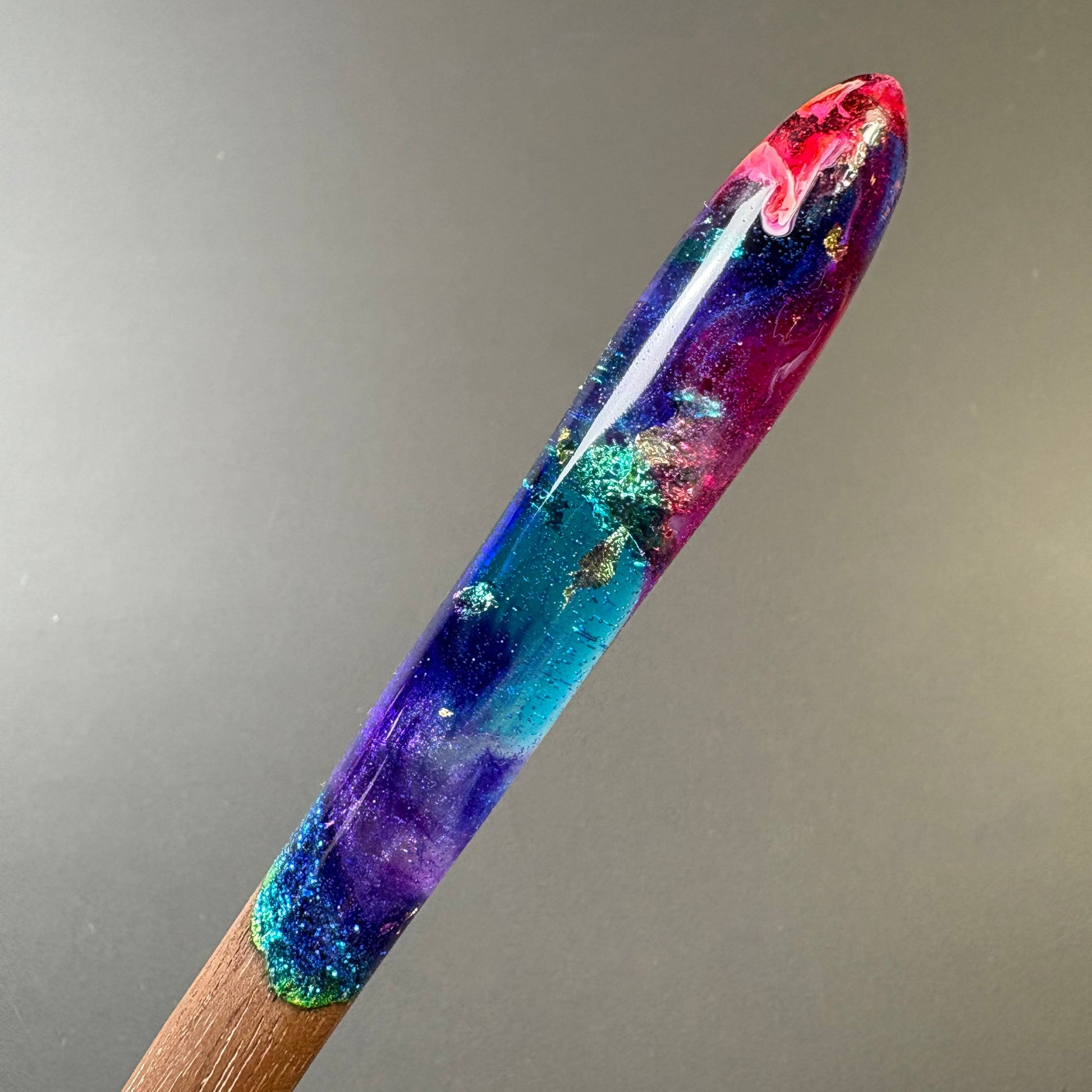 blue pink resin hair stick